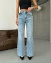 Kadın Yüksek Bel Wide Leg Jean - Önü Pencereli Yırtık Detaylı Geniş Paça Denim Pantolon