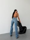 Kadın Yüksek Bel Wide Leg Jean Pantolon Düz Kesim Bol Paça Denim
