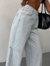 Kadın Yüksek Bel Wide Leg Jean Pantolon Diz Yırtıklı Bol Paça Kot Pantolon