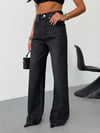 Kadın Yüksek Bel Wide Leg Jean Pantolon Bol Paça Düz Kesim Denim