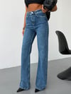 Kadın Yüksek Bel Wide Leg Jean Pantolon Düz Kesim Bol Paça Denim