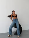 Kadın Yüksek Bel Wide Leg Jean Pantolon Düz Kesim Bol Paça Denim