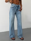 Kadın Yüksek Bel Wide Leg Jean Pantolon Bol Paça Düz Kesim Denim