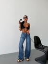 Kadın Yüksek Bel Wide Leg Jean Pantolon Bol Paça Düz Kesim Denim