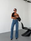 Kadın Yüksek Bel Wide Leg Jean Pantolon Düz Kesim Bol Paça Denim