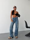 Kadın Yüksek Bel Wide Leg Jean Pantolon Düz Kesim Bol Paça Denim