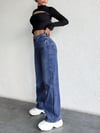 Kadın Yüksek Bel Wide Leg Jean Pantolon Düz Bol Paça Kot Pantolon
