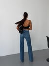 Kadın Yüksek Bel Wide Leg Jean Pantolon Düz Kesim Bol Paça Denim