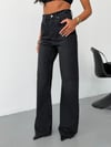 Kadın Yüksek Bel Wide Leg Jean Pantolon Düz Kesim Bol Paça Denim