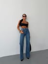 Kadın Yüksek Bel Wide Leg Jean Pantolon Düz Kesim Bol Paça Denim