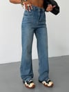 Kadın Yüksek Bel Wide Leg Jean Pantolon Düz Kesim Bol Paça Denim