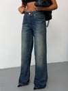 Kadın Yüksek Bel Wide Leg Vintage Yıkamalı Bol Kesim Jean Pantolon