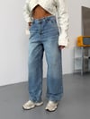 Kadın Yüksek Bel Yan Cepli Baggy Wide Leg Bol Paça Jean Pantolon