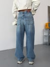 Kadın Yüksek Bel Yan Cepli Baggy Wide Leg Bol Paça Jean Pantolon
