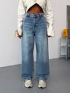 Kadın Yüksek Bel Yan Cepli Baggy Wide Leg Bol Paça Jean Pantolon