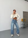 Kadın Yüksek Bel Yan Cepli Baggy Wide Leg Bol Paça Jean Pantolon