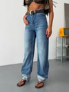 Kadın Yüksek Bel Yan Cepli Duble Paça Wide Leg Baggy Jean Pantolon