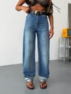 Kadın Yüksek Bel Yan Cepli Duble Paça Wide Leg Baggy Jean Pantolon