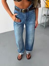 Kadın Yüksek Bel Yan Cepli Duble Paça Wide Leg Baggy Jean Pantolon