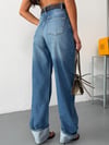 Kadın Yüksek Bel Yan Cepli Duble Paça Wide Leg Baggy Jean Pantolon
