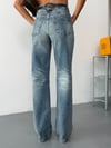 Kadın Yüksek Bel Yıkamalı Straight Wide Leg Düz Kesim Jean Pantolon