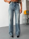 Kadın Yüksek Bel Yıkamalı Straight Wide Leg Düz Kesim Jean Pantolon