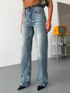 Kadın Yüksek Bel Yıkamalı Straight Wide Leg Düz Kesim Jean Pantolon