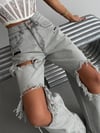 Kadın Yüksek Bel Yırtık Detaylı Bol Paça Kot Pantolon Saçaklı Wide Leg Denim