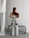 Kadın Yüksek Bel Yırtık Detaylı Bol Paça Kot Pantolon Saçaklı Wide Leg Denim
