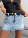 Kadın Yüksek Bel Yırtık Detaylı Denim Şortetek