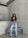 Kadın Yüksek Bel Yırtık Detaylı Salaş Pamuklu Denim Pantolon Wide Leg