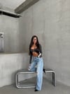 Kadın Yüksek Bel Yırtık Detaylı Salaş Pamuklu Denim Pantolon Wide Leg