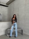 Kadın Yüksek Bel Yırtık Detaylı Salaş Pamuklu Denim Pantolon Wide Leg
