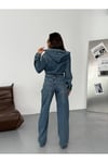 Kapüşonlu Düğmeli Relax Fit Denim Tulum – Mavi
