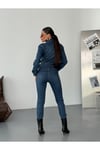 Kemerli Likralı Denim Şık Fit Tulum
