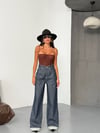 Koyu Denim Geniş Paça Kemer Detaylı Jean
