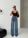 Koyu Denim Geniş Paça Yüksek Bel Pantolon