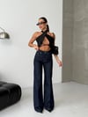 Koyu Denim Geniş Paça Yüksek Bel Pantolon