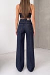 Koyu Denim Geniş Paça Yüksek Bel Pantolon