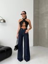 Koyu Denim Geniş Paça Yüksek Bel Pantolon