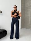 Koyu Denim Geniş Paça Yüksek Bel Pantolon