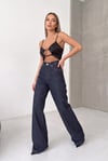 Koyu Denim Geniş Paça Yüksek Bel Pantolon