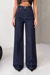 Koyu Denim Geniş Paça Yüksek Bel Pantolon