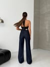 Koyu Denim Geniş Paça Yüksek Bel Pantolon