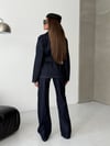 Koyu Denim Kemerli Ceket & Flare Pantolon Takım – Premium İkili Set