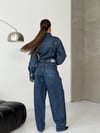 Koyu Denim Oversize Uzun Kollu Tulum