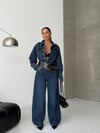 Koyu Denim Oversize Uzun Kollu Tulum