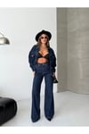 Koyu Lacivert Oversize Denim Ceket & Wide Leg Pantolon Takım