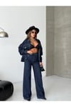 Koyu Lacivert Oversize Denim Ceket & Wide Leg Pantolon Takım