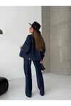Koyu Lacivert Oversize Denim Ceket & Wide Leg Pantolon Takım